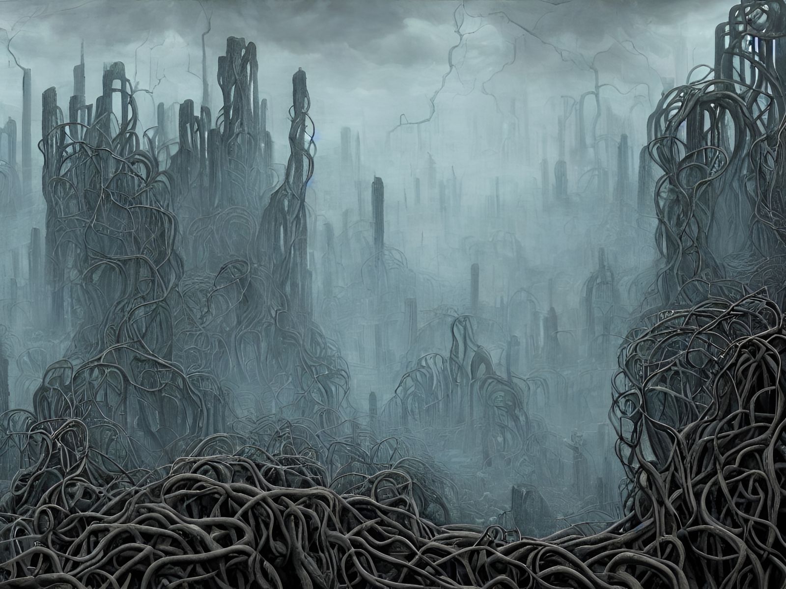 Gloomy Underground City in Maximalist 3D Style