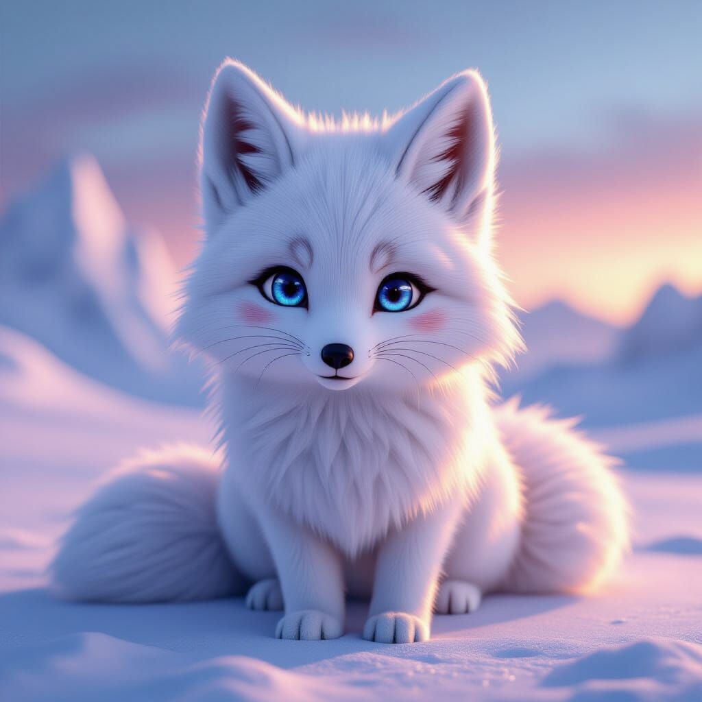 Arctic Fox with Blue Eyes in 3D Anime Style