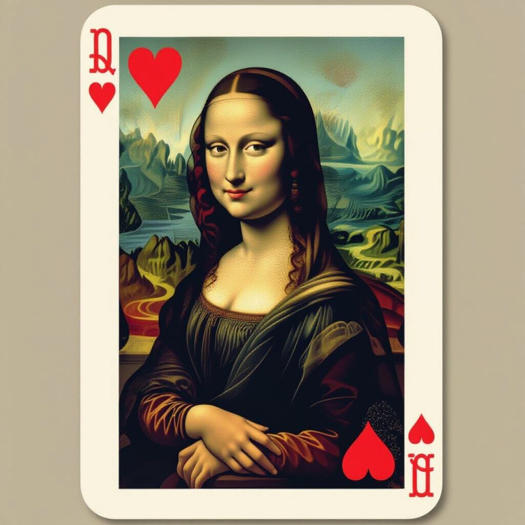Mona Lisa Style Queen of Hearts Playing Card Portrait