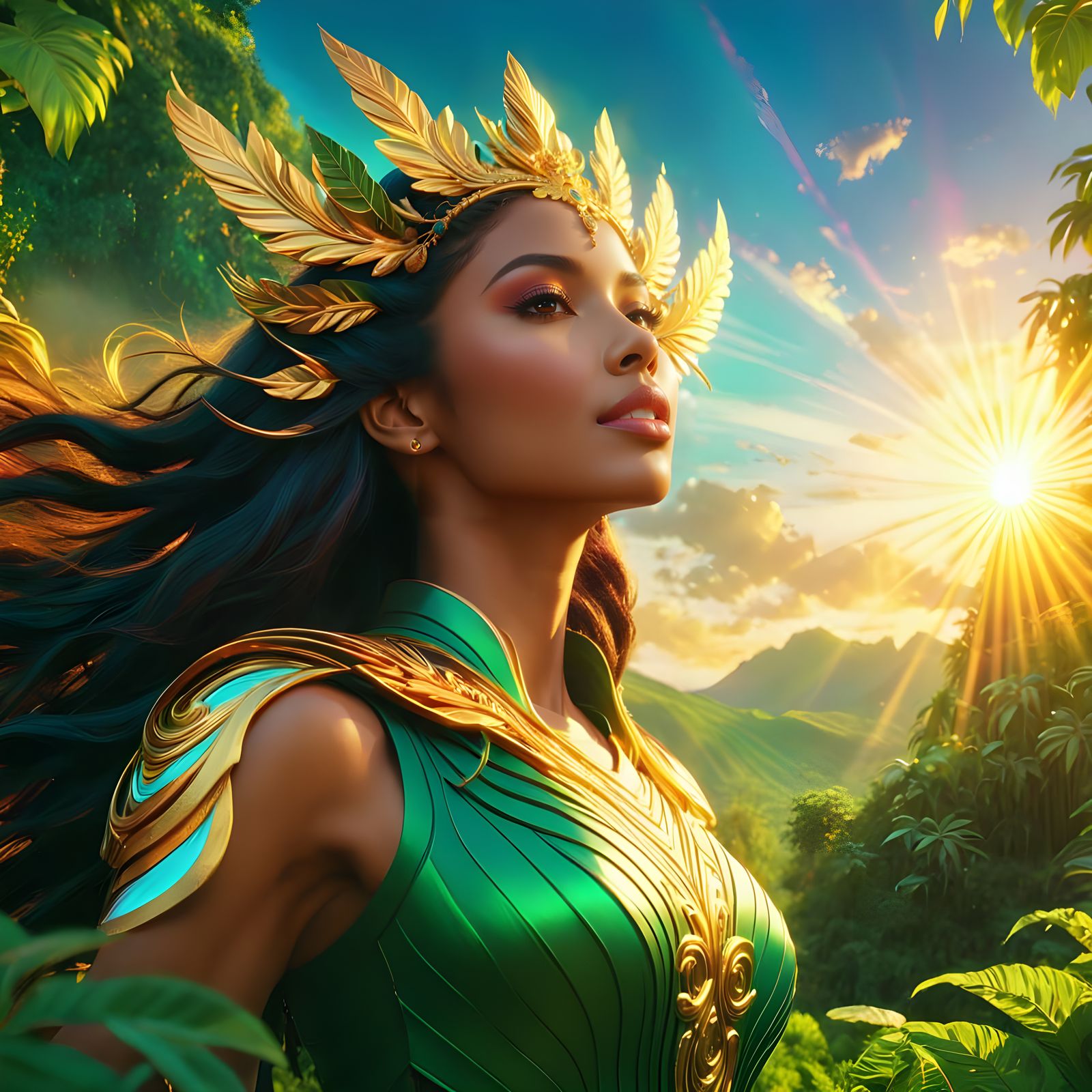 Joyful Multicultural Goddess in Digital Matte Painting