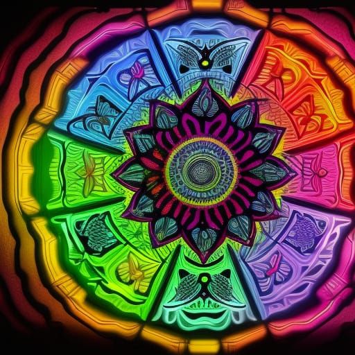 Colorful Butterfly Mandala in Cyberpunk Art Nouveau Style