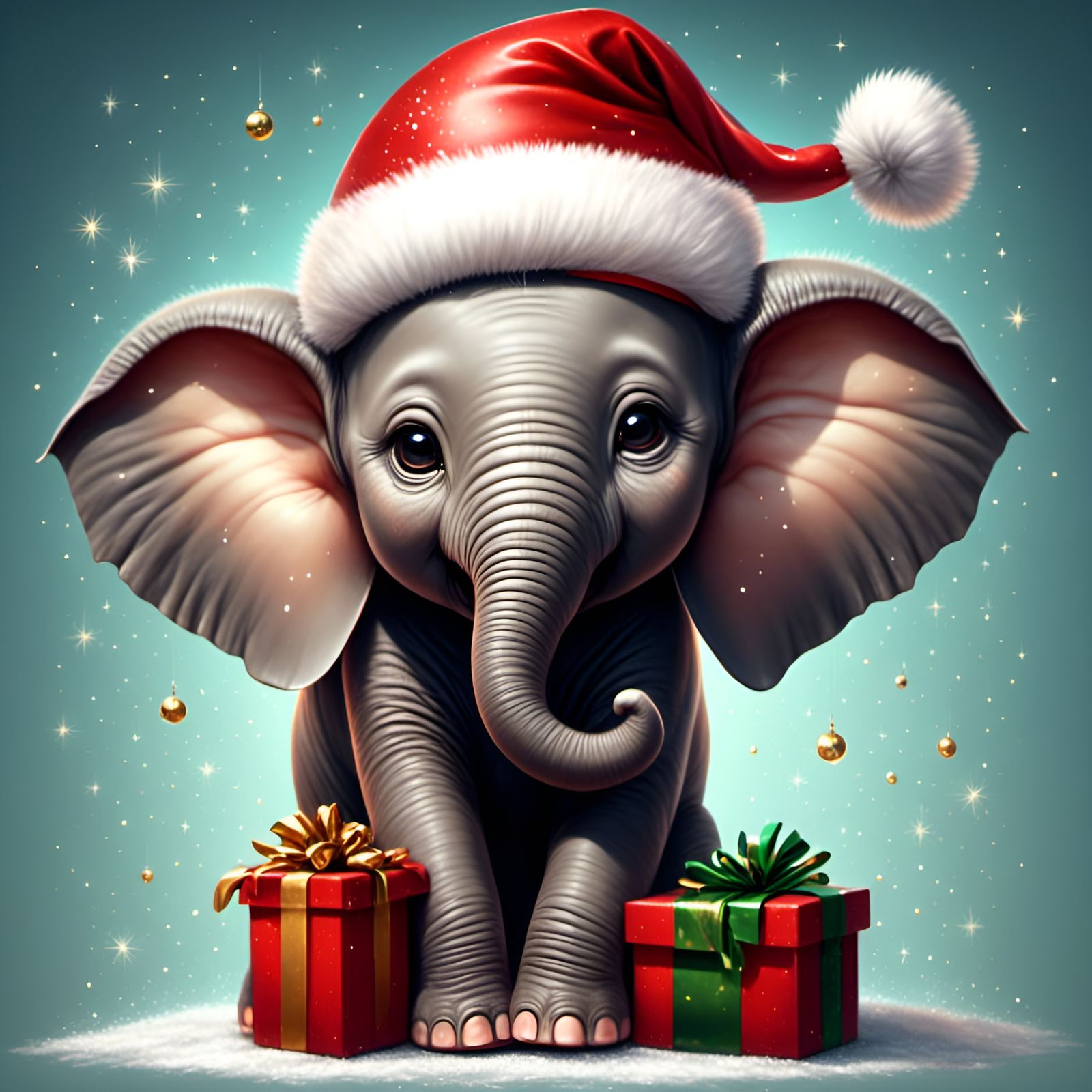 Festive Baby Elephant in Santa Hat Illustration