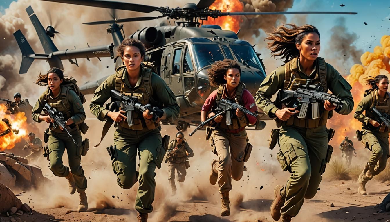 Elite Female Warriors in Explosive Military Concept Art