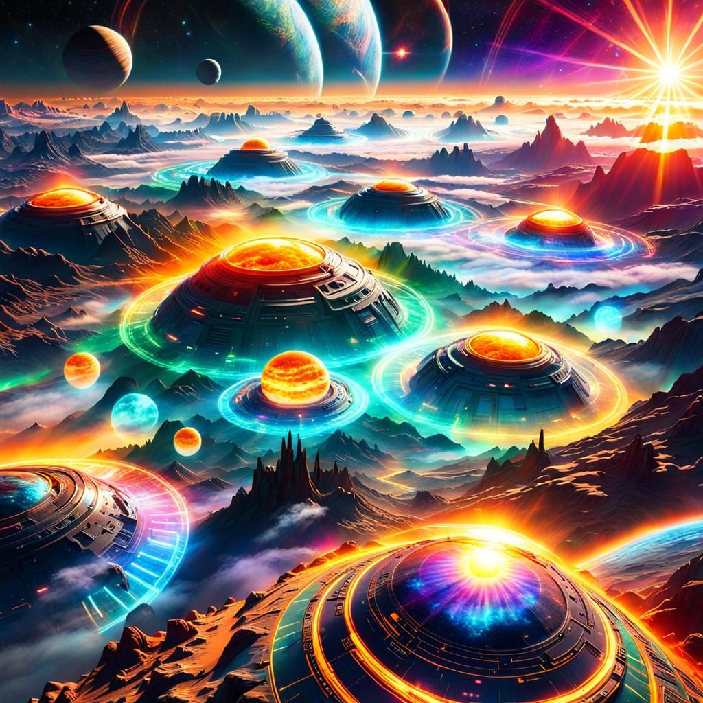 Multiple Suns Setting on Alien World: Holographic Sci-Fi