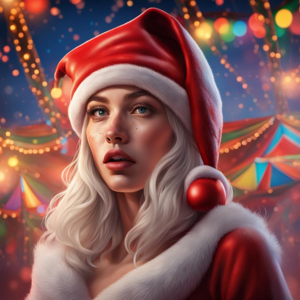 Hyperrealistic Santa Girl Portrait with Detailed Color Depth