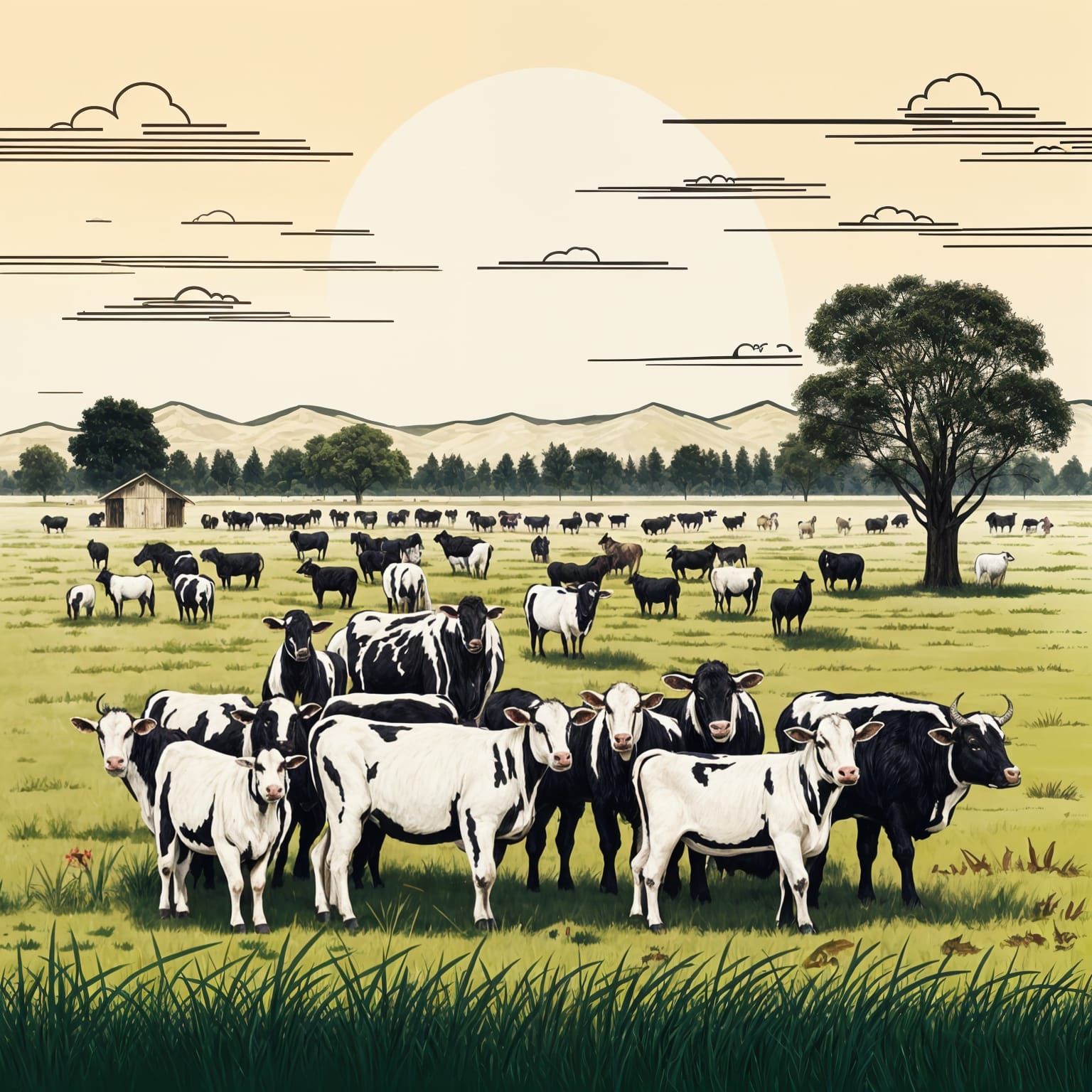 Farm Animals in a Row, Origami Papercraft Style