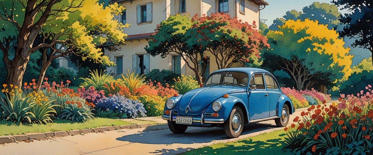 Exotic Plants Under a Clear Sky: Watercolor Style