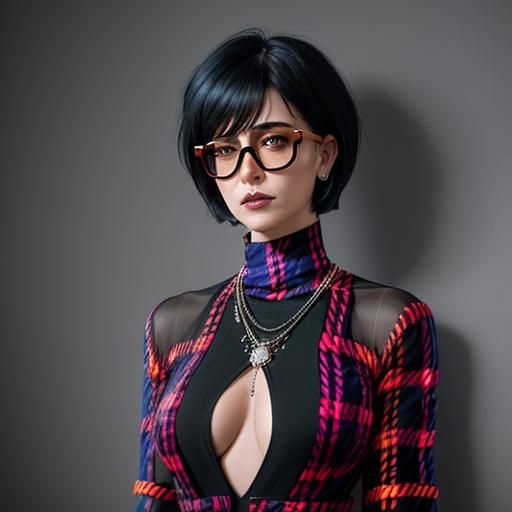 Punk Model in Plaid Dress, Helmut Newton Style