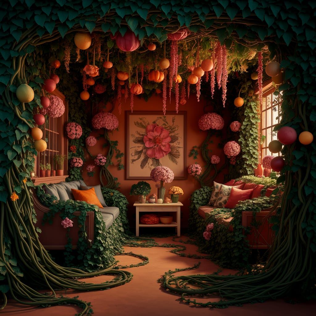 Vines Envelop a Cozy Room in a Kaleidoscope of Color and Lig...