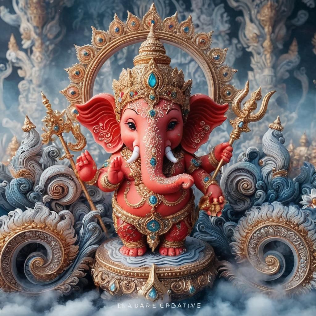 Detailed 3D Render of Ganesha with Thai Patterns