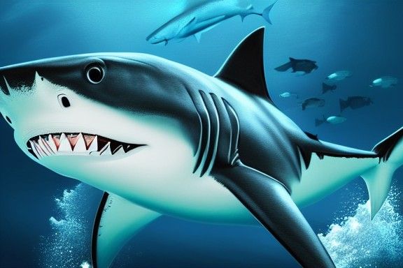 Detailed Shark in Ocean: Photorealistic Digital Painting