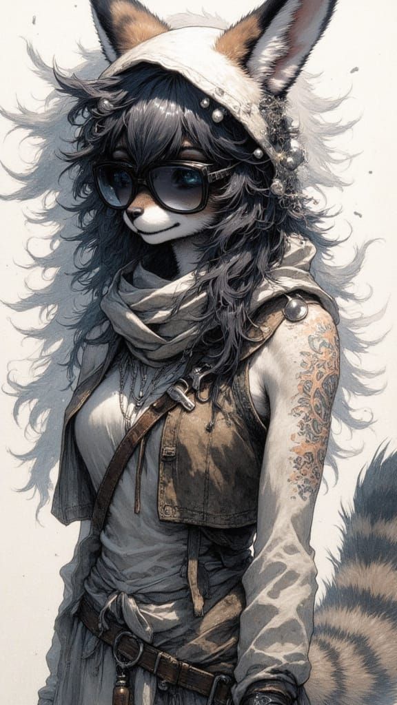 Abstract Lynx in Dystopian Watercolor Style