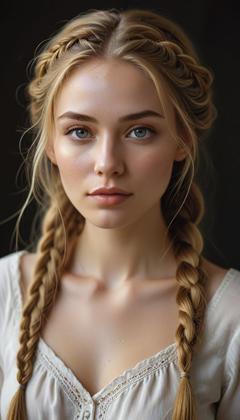 Radiant Young Woman with Golden Hair and Braids