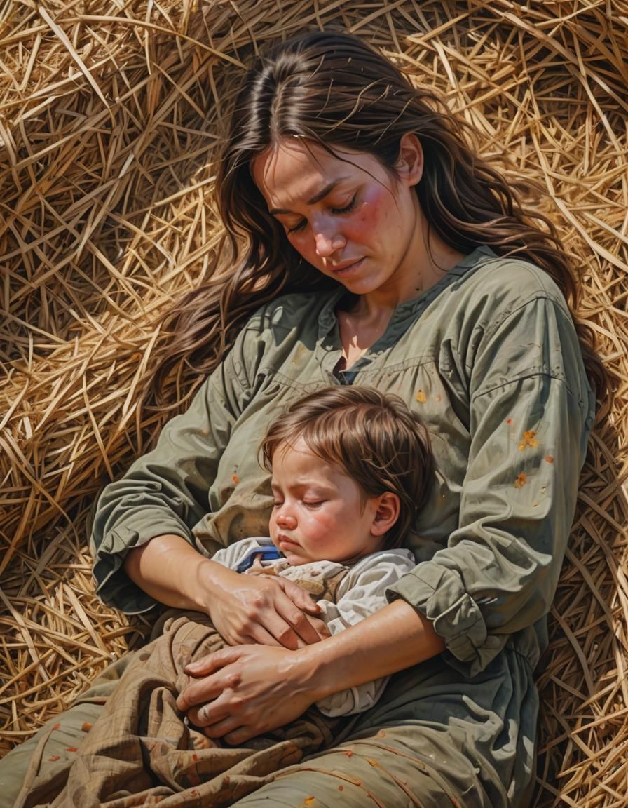Mother and Child in Hyperrealistic Splash Art