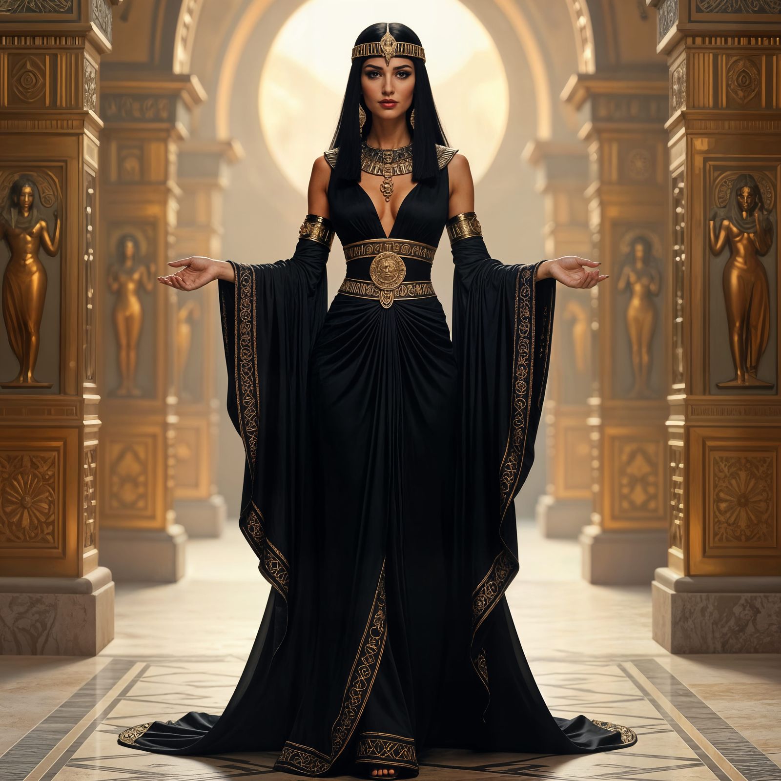 Gothic Cleopatra in Flowing Black Gown
