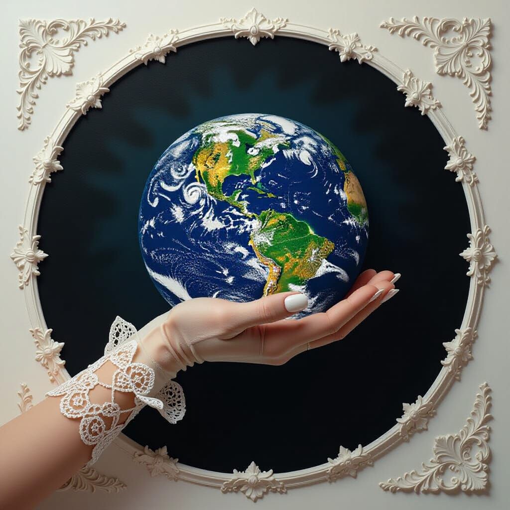 Hand Cradling Earth in Surreal Photorealistic Style