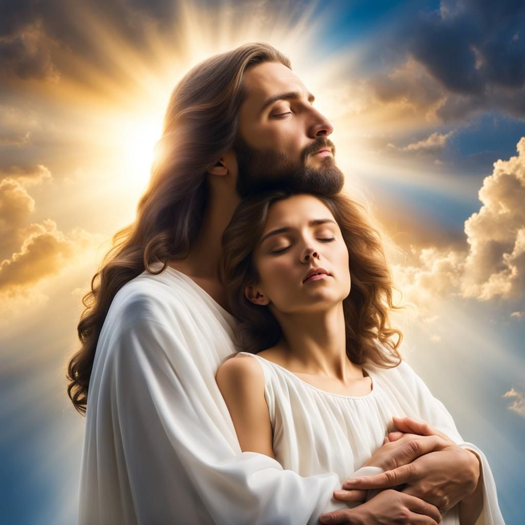 Woman Embraced by Jesus in Divine Light