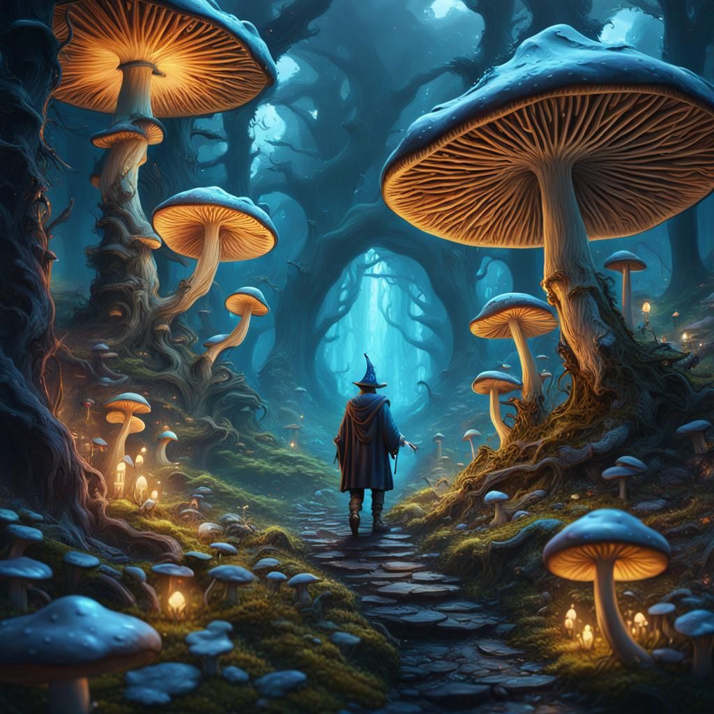 Wizard in a Mushroom Forest: Fantasy Concept Art