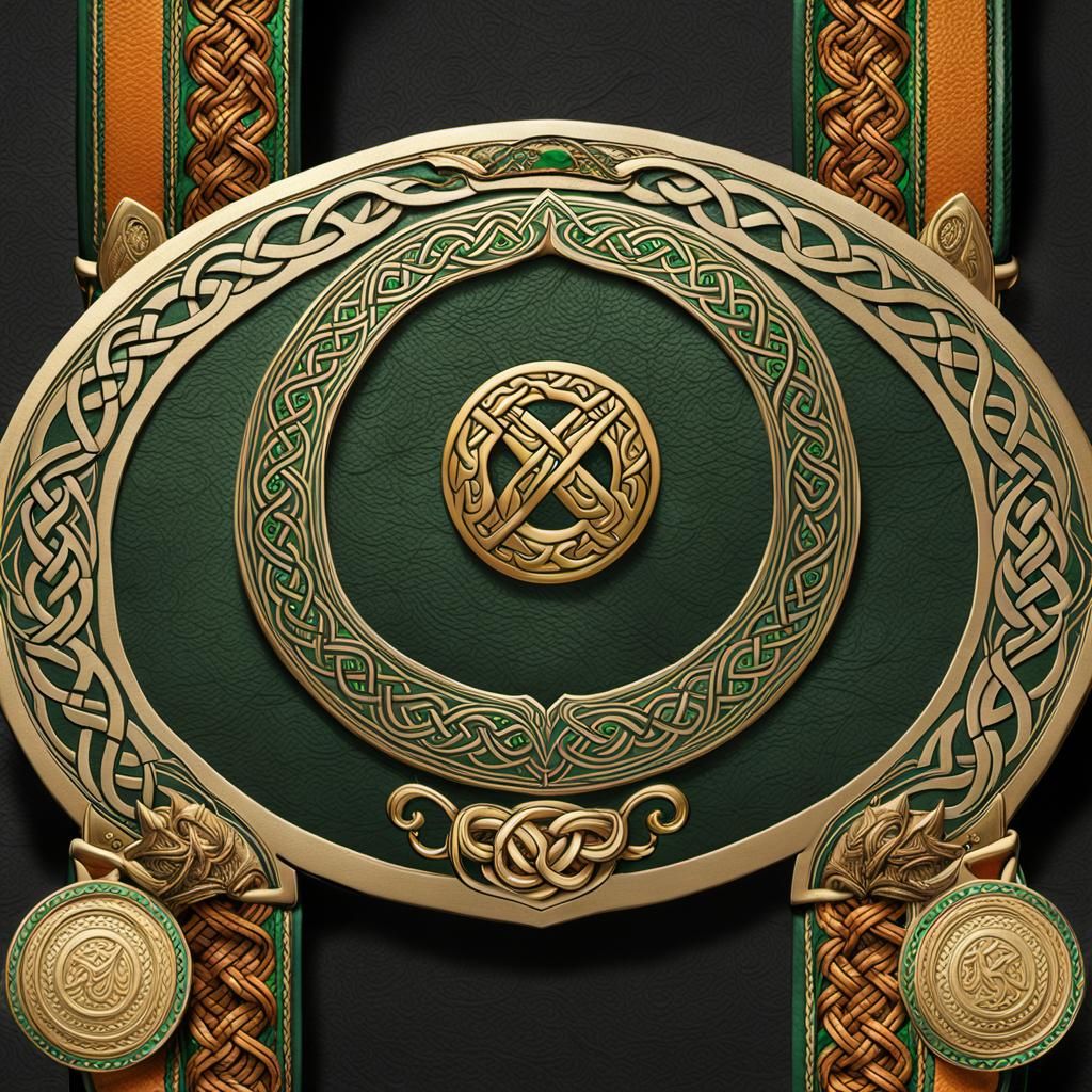 Ornate Celtic Championship Belt with Harp of Erin