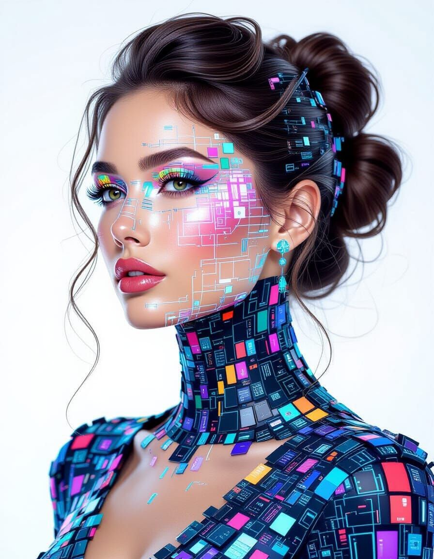 Beautiful Woman Composed Entirely of Code