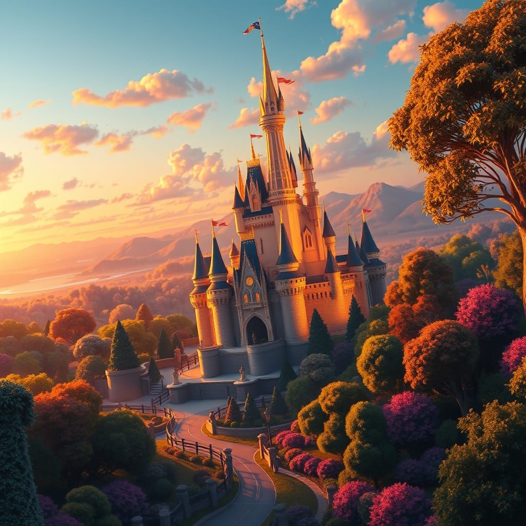Disney World at Dusk in Dreamlike Digital Art