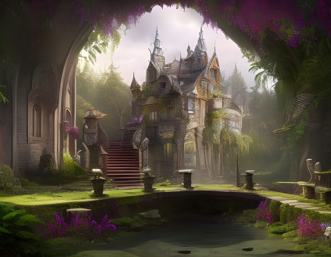 Enchanted Miniature Castle Photography in Dark Fantasy Style