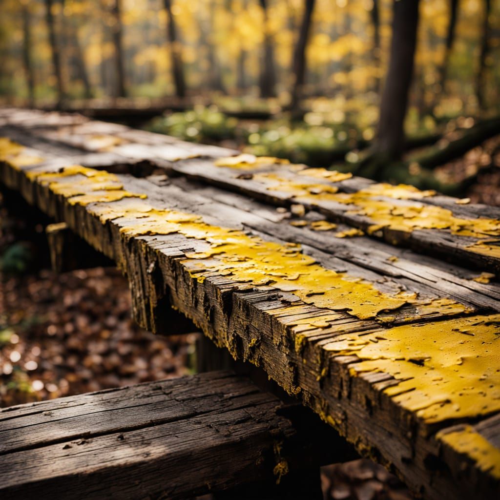 Abandoned Bridge in Shadowed Forest: Macro Photography