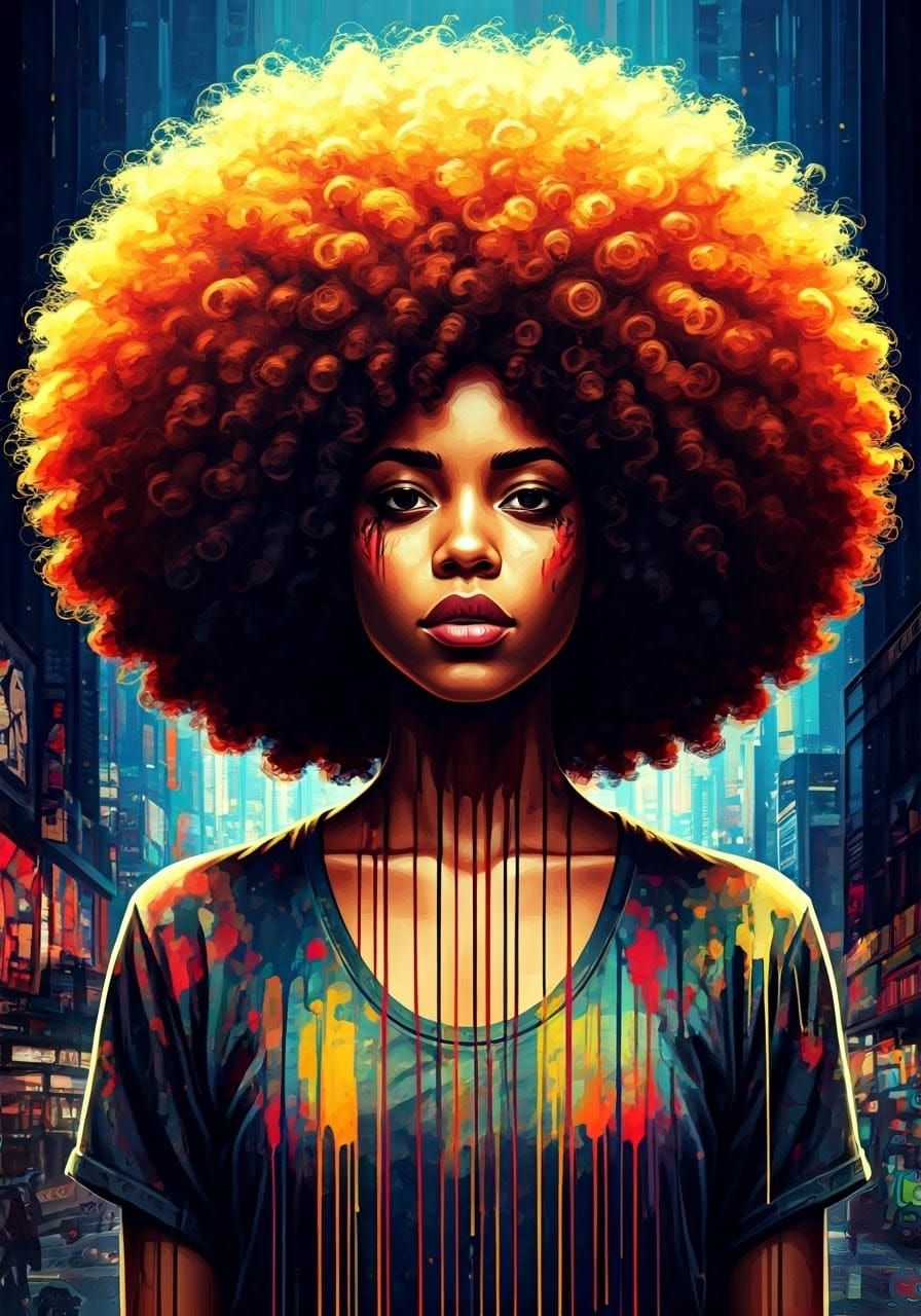 Surreal Portrait of a Black Woman in Vibrant Graffiti Landsc...