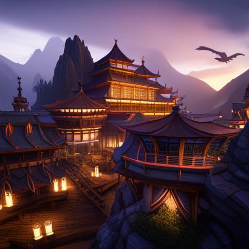 Fantastical Dragon Palace in Mountain Scenery