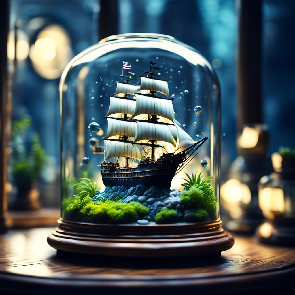 Ship in a Bottle Terrarium: Hyperrealistic Storm