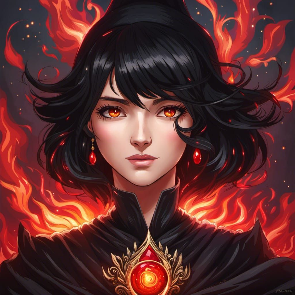 Wizard Woman Portrait with Magical Fire Energy