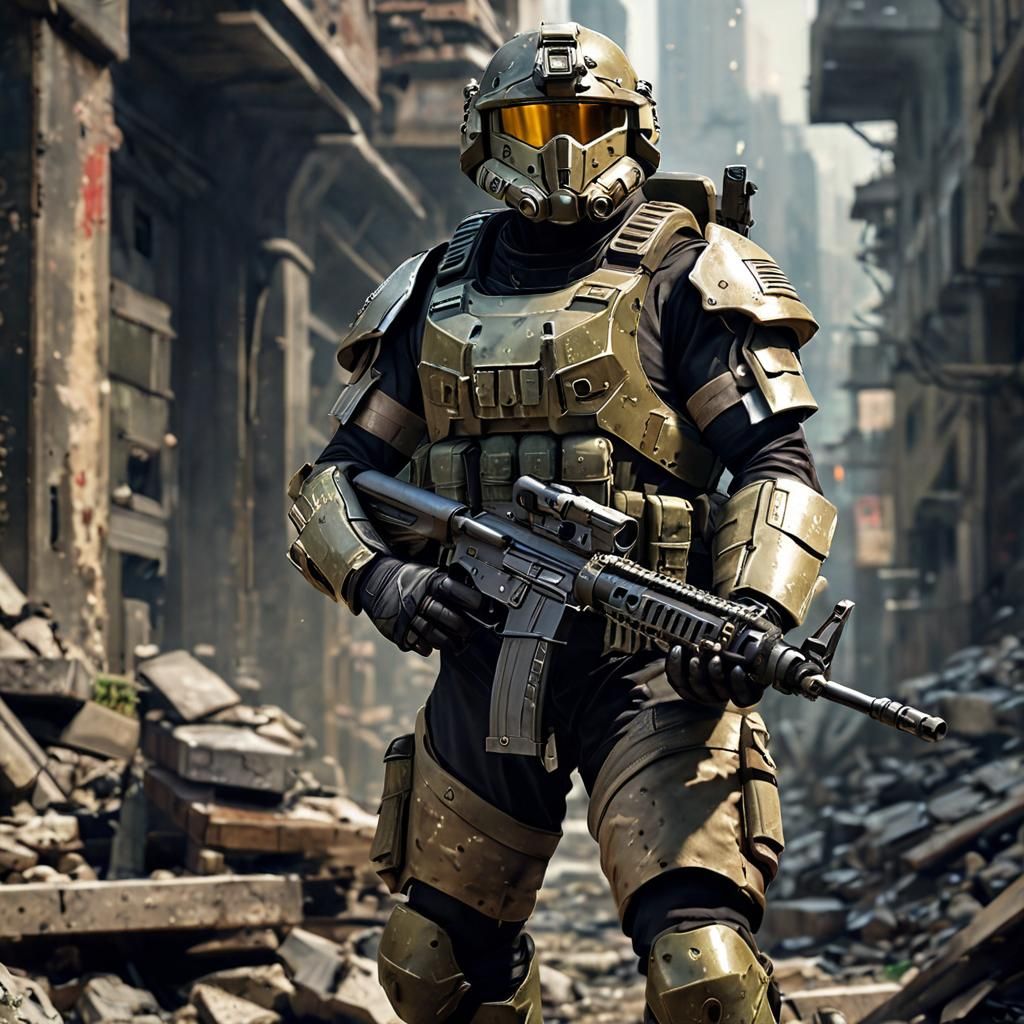 Futuristic Light Infantryman in Steel Armor