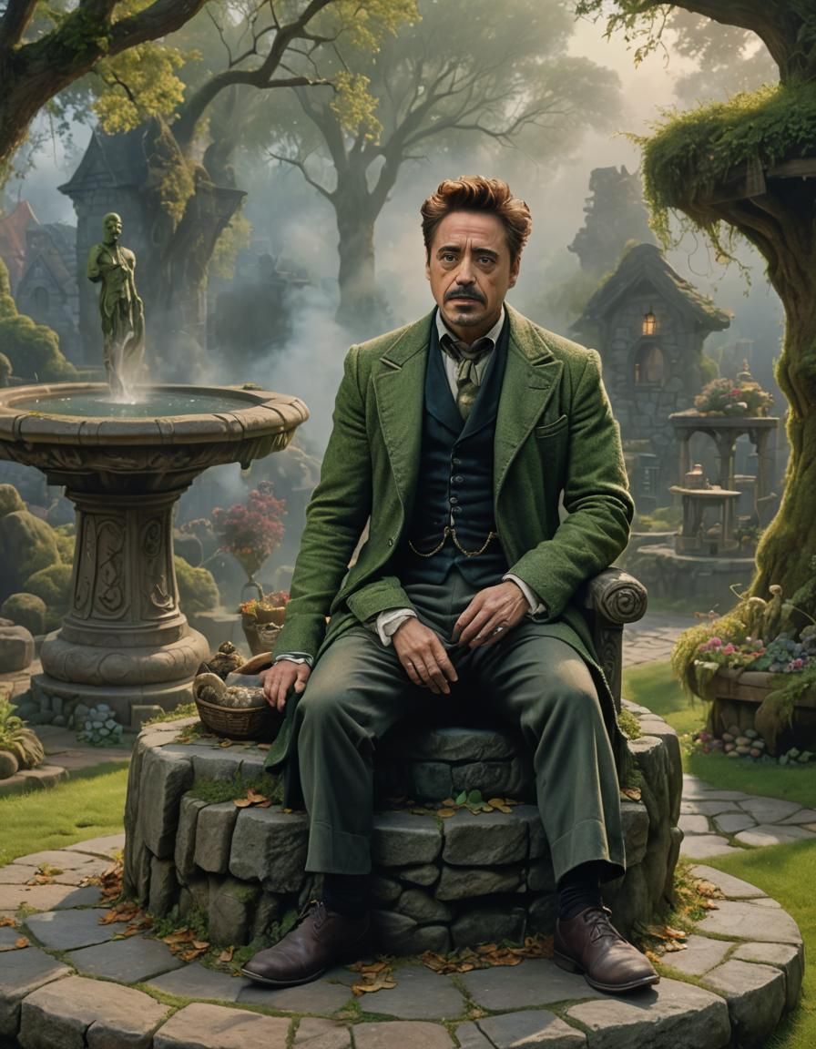 Frankenstein Figure Beside Wishing Well in Ethereal Style