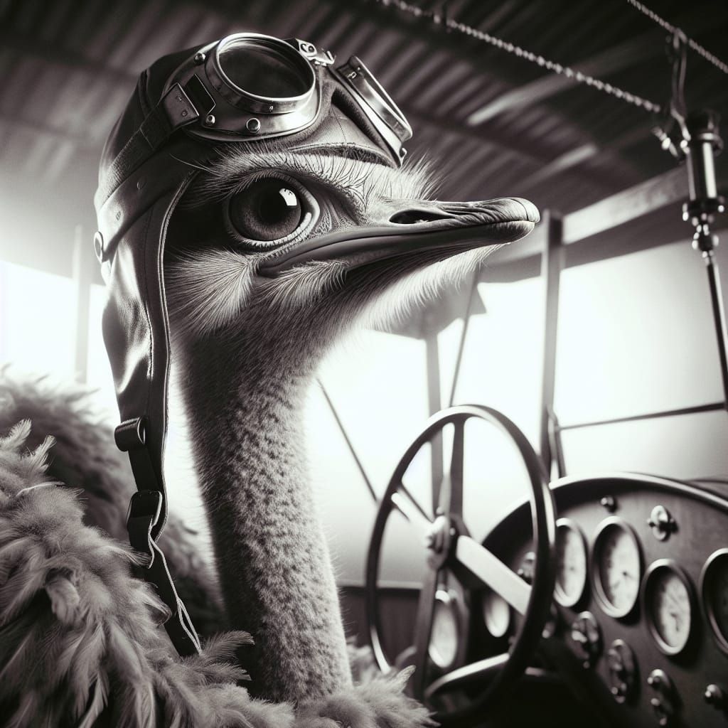 Ostrich Pilot in Sopwith Camel: Early 20th Century Photo