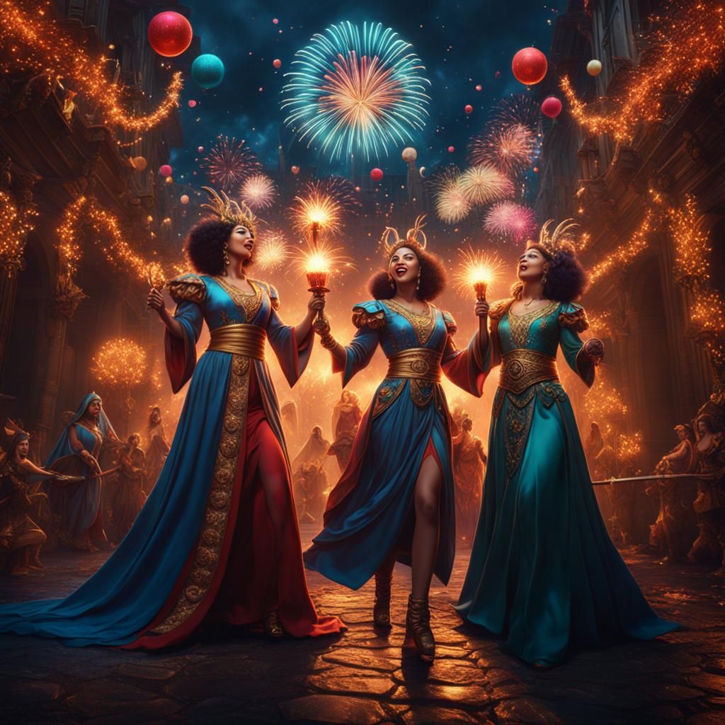 Festive New Year Celebration in Detailed Fantasy Art