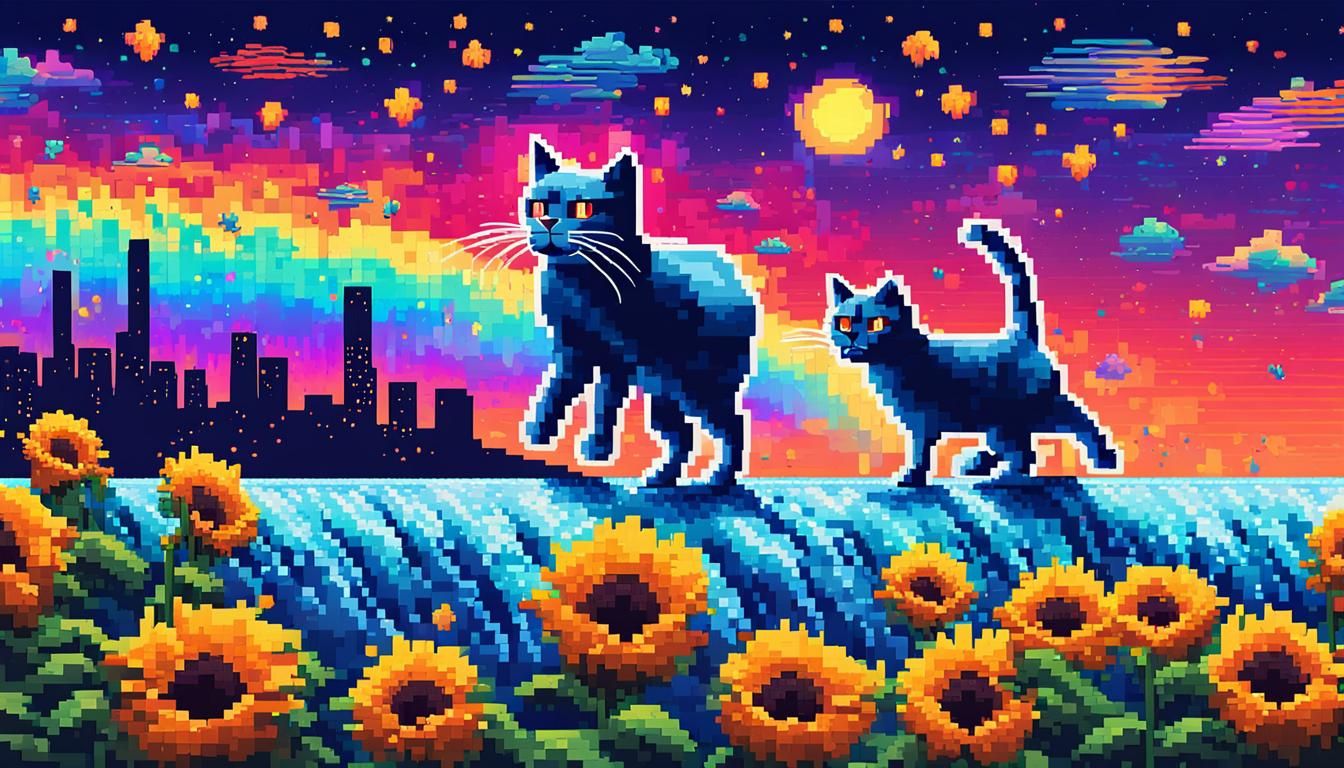 Night Cat Surfing: Pixel Art Candyland