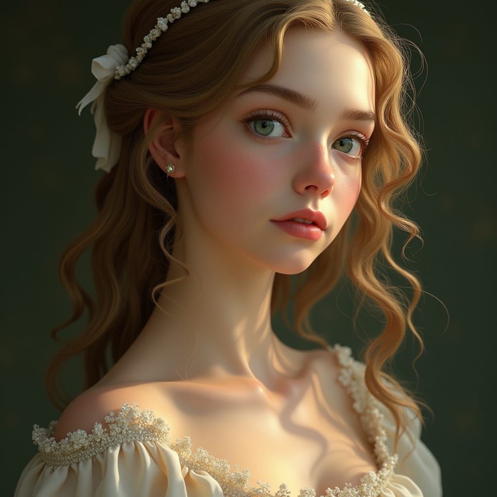 Elegant 1500s French Princess Portrait in Dreamy Art Nouveau...