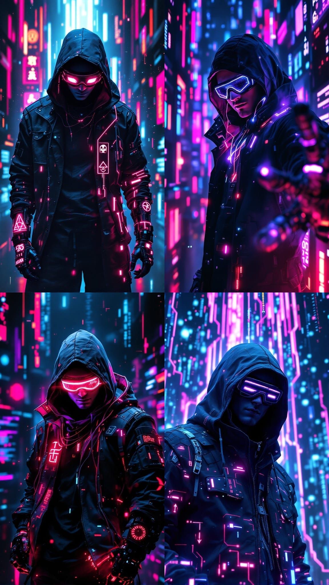 Cyberpunk Technomancer in Neon-Lit Hacker Aesthetic