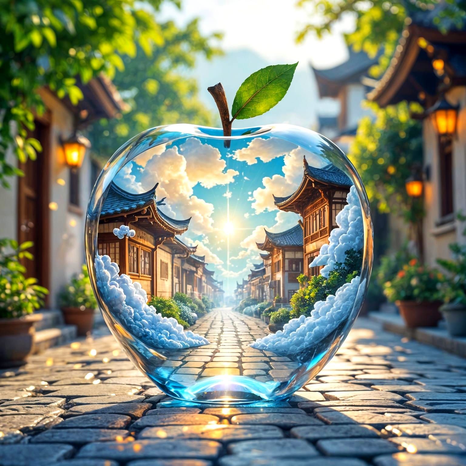 Miniature Street Inside Crystal Apple Prism