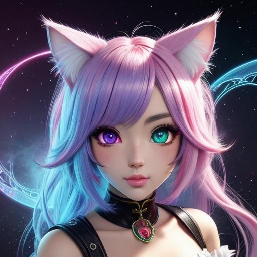 Anime Cat-Eared Girl with Heterochromia Eyes