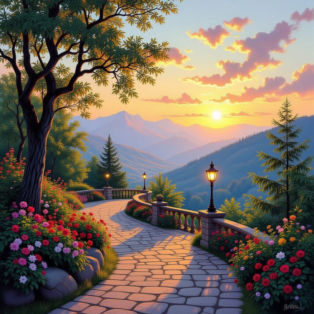 Heavenly Mountain Path at Sunset: Soft Focus Landscape