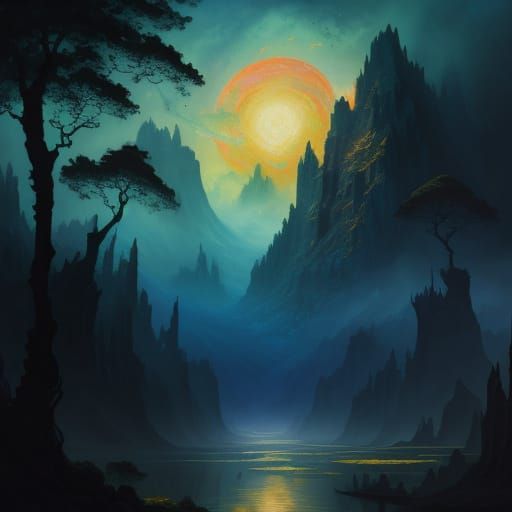 Fantastical Landscape in Gouache Style