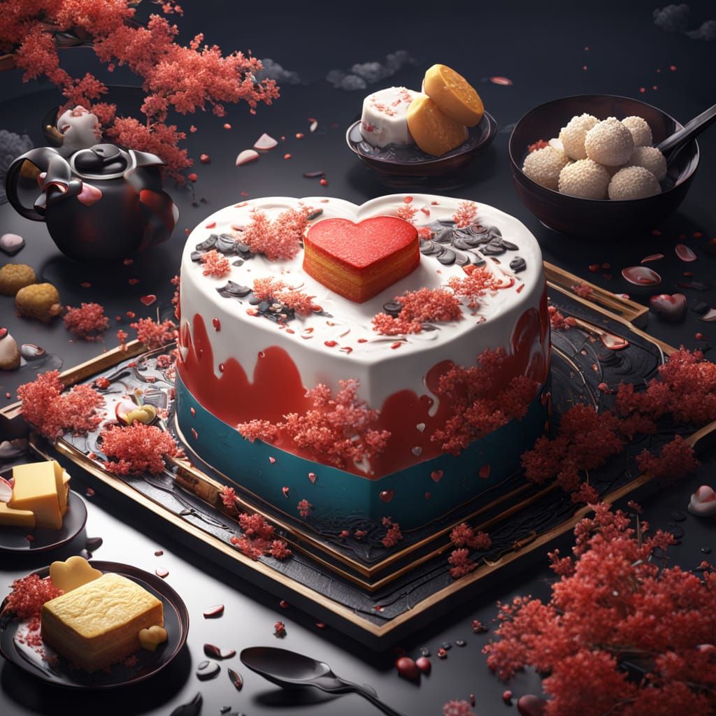 Japanese Fantasy Dessert Landscape in Deep Colors