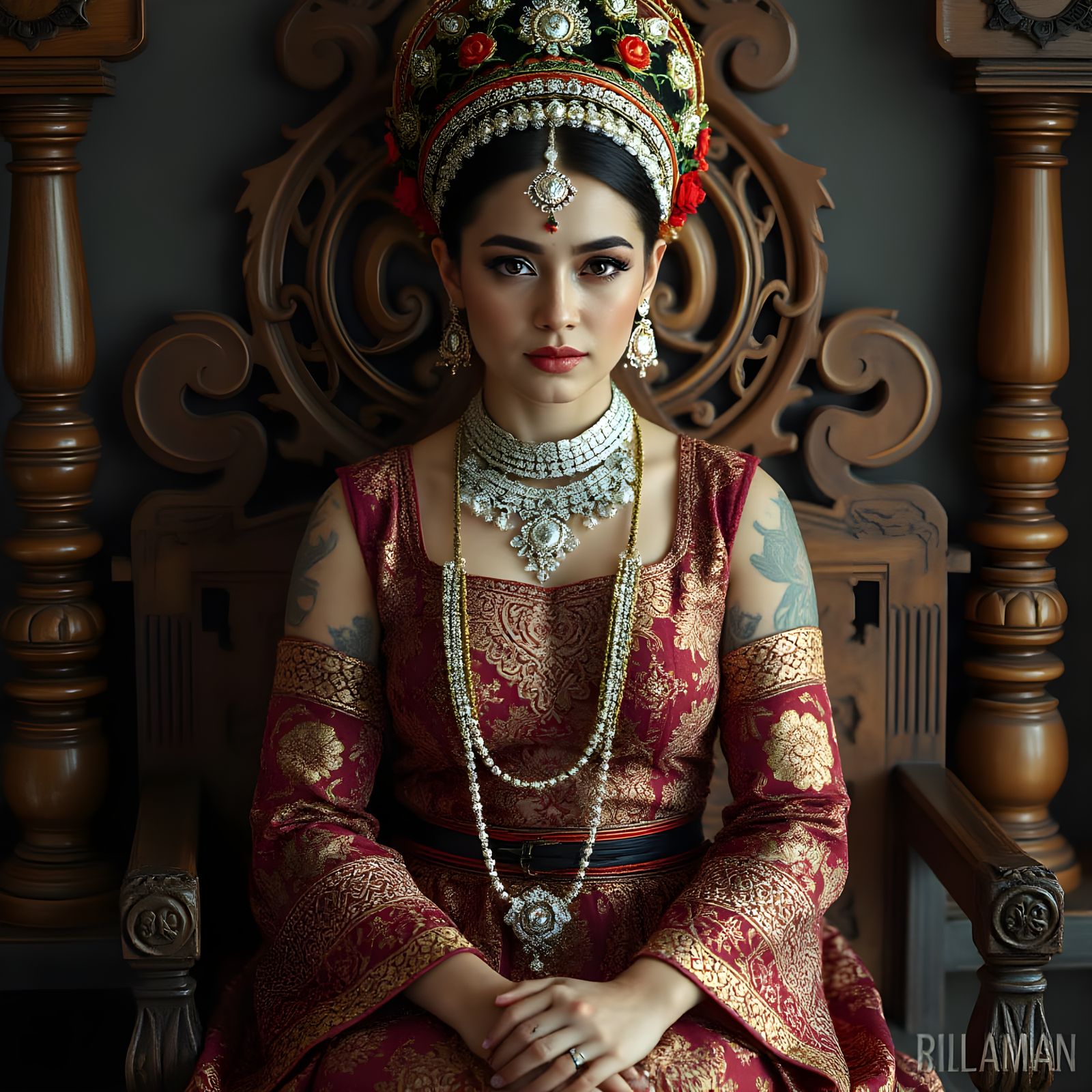 Seductive Persian Queen in Photorealistic Style with Intrica...