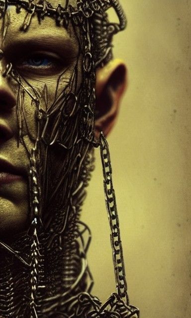 Tortured Man Portrait with Chains in Horror Art Style