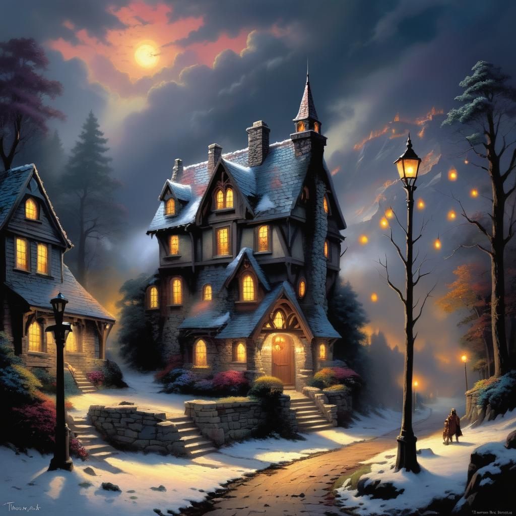 Grimdark Landscape in Thomas Kinkade Style