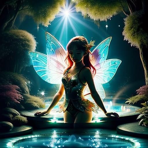 Fairy Touches a Magical, Glowing Pool