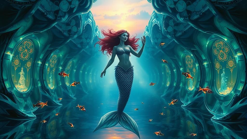 Bioluminescent Mermaid in Underwater Cavern