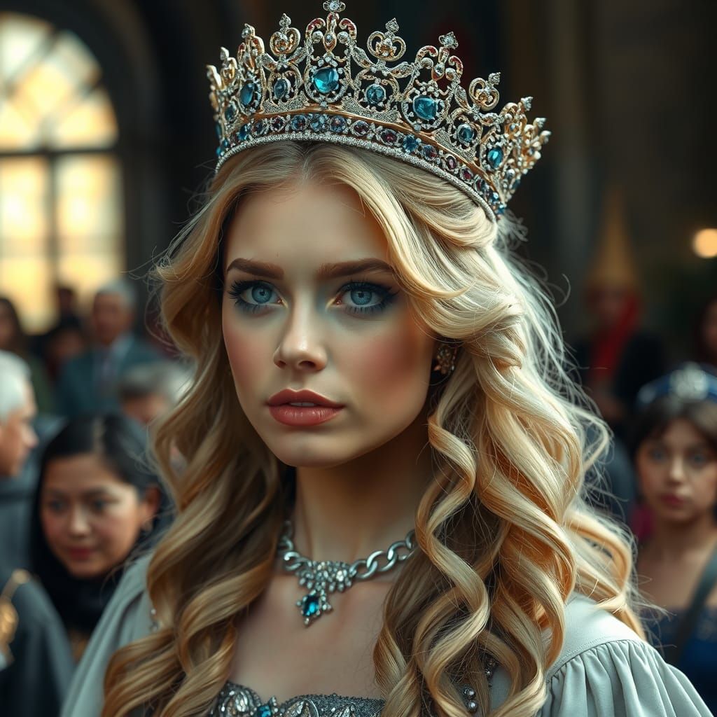 Medieval Queen Portrait with Blue Tiara