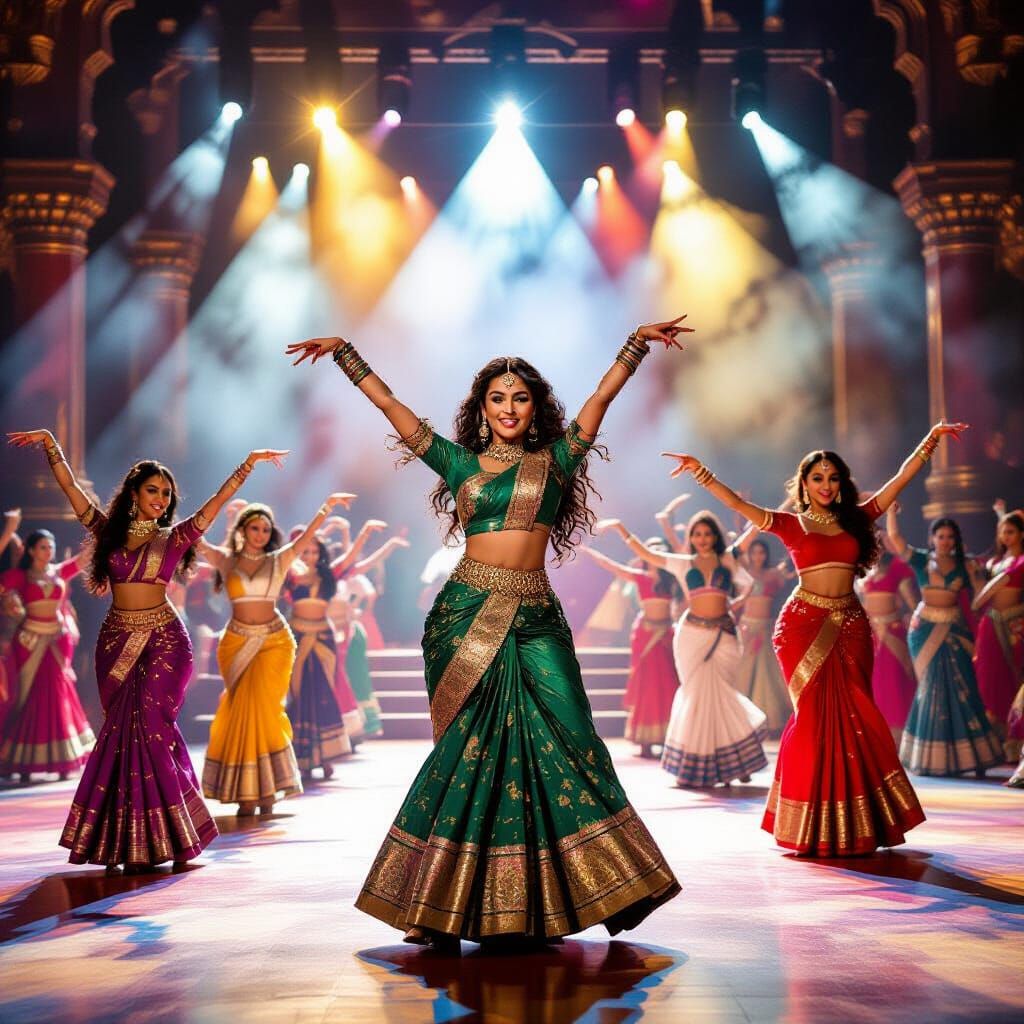 Vibrant Bollywood Dance Spectacle on Grand Stage